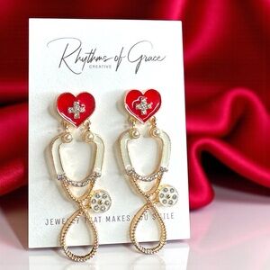 Listen Up in Style – Rhinestone Stethoscope Earrings for Healthcare Glam 🩺 NWT